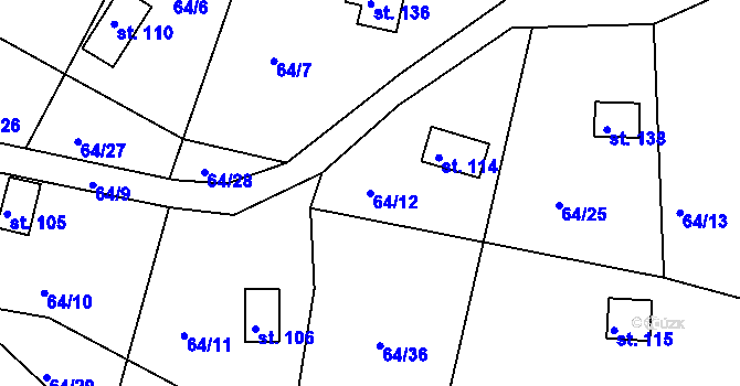 Parcela st. 64/12 v KÚ Prosetín u Dobkovic, Katastrální mapa