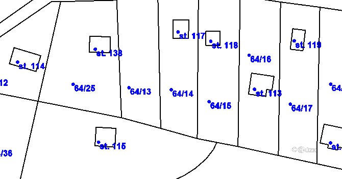 Parcela st. 64/14 v KÚ Prosetín u Dobkovic, Katastrální mapa