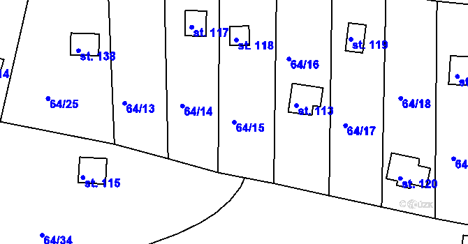 Parcela st. 64/15 v KÚ Prosetín u Dobkovic, Katastrální mapa