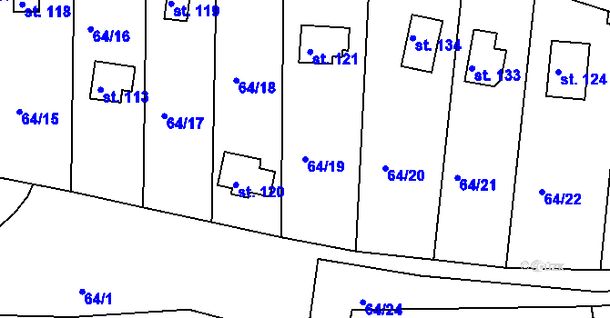 Parcela st. 64/19 v KÚ Prosetín u Dobkovic, Katastrální mapa