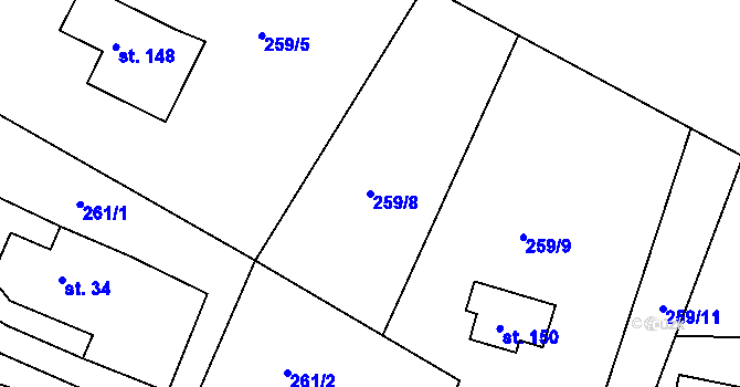 Parcela st. 259/8 v KÚ Prosetín u Dobkovic, Katastrální mapa