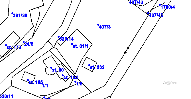 Parcela st. 407/4 v KÚ Dobrá, Katastrální mapa