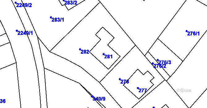 Parcela st. 281 v KÚ Dobrá u Frýdku-Místku, Katastrální mapa