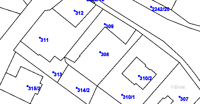 Parcela st. 308 v KÚ Dobrá u Frýdku-Místku, Katastrální mapa