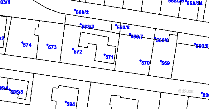 Parcela st. 571 v KÚ Dobrá u Frýdku-Místku, Katastrální mapa