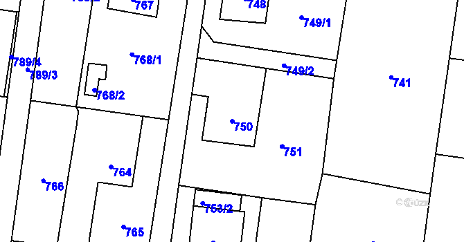 Parcela st. 750 v KÚ Dobrá u Frýdku-Místku, Katastrální mapa