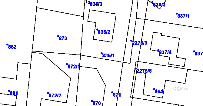 Parcela st. 835/1 v KÚ Dobrá u Frýdku-Místku, Katastrální mapa