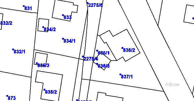 Parcela st. 836/1 v KÚ Dobrá u Frýdku-Místku, Katastrální mapa