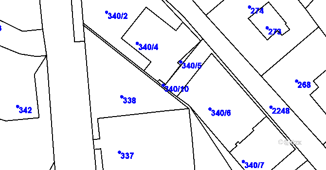 Parcela st. 340/10 v KÚ Dobrá u Frýdku-Místku, Katastrální mapa