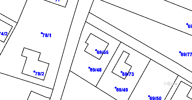 Parcela st. 69/55 v KÚ Dobrá u Frýdku-Místku, Katastrální mapa