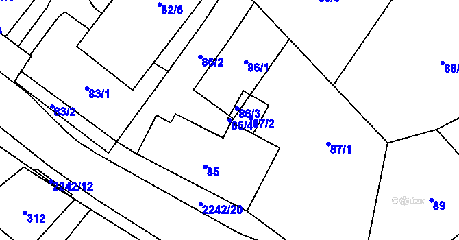 Parcela st. 86/4 v KÚ Dobrá u Frýdku-Místku, Katastrální mapa