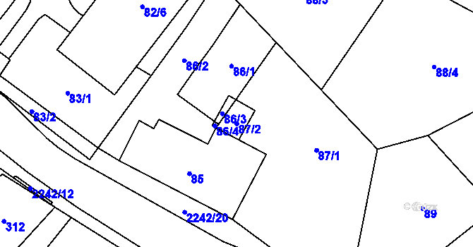Parcela st. 87/2 v KÚ Dobrá u Frýdku-Místku, Katastrální mapa