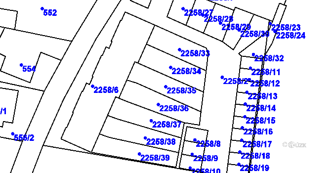 Parcela st. 2258/35 v KÚ Dobrá u Frýdku-Místku, Katastrální mapa