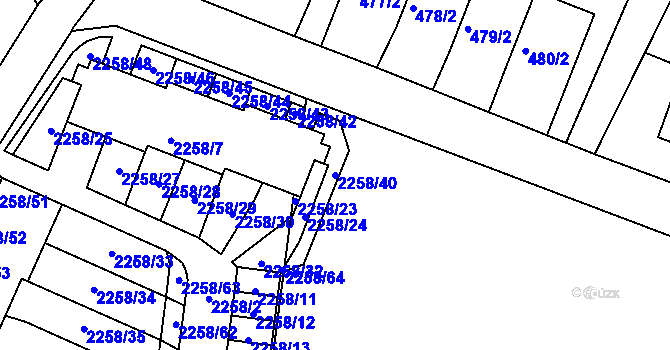 Parcela st. 2258/40 v KÚ Dobrá u Frýdku-Místku, Katastrální mapa