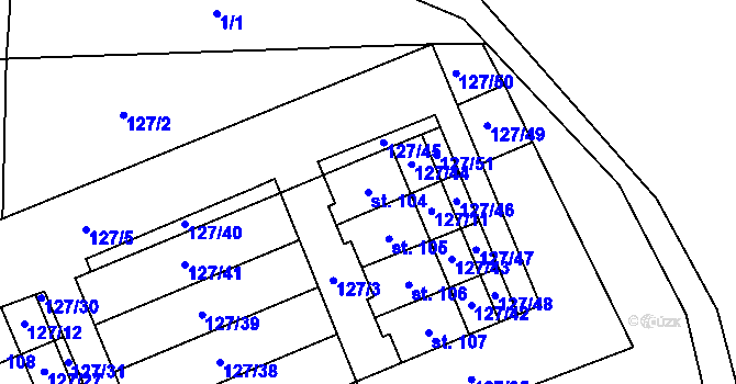 Parcela st. 104 v KÚ Dobrá Voda u Pelhřimova, Katastrální mapa