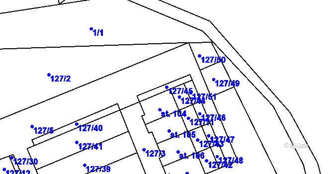 Parcela st. 127/45 v KÚ Dobrá Voda u Pelhřimova, Katastrální mapa