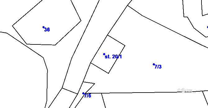 Parcela st. 20/1 v KÚ Branišov, Katastrální mapa