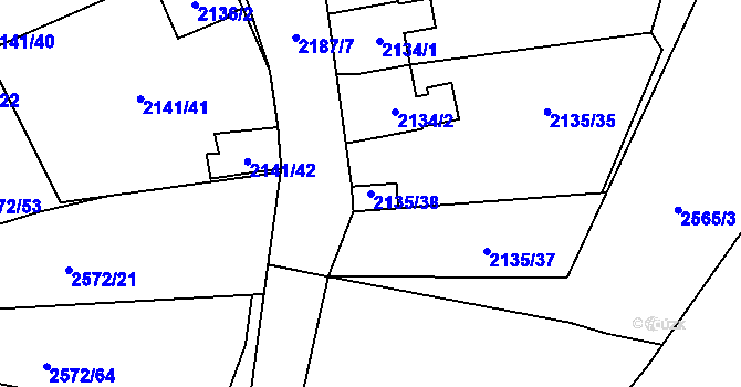 Parcela st. 2135/38 v KÚ Prášily, Katastrální mapa
