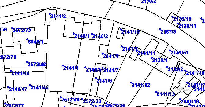 Parcela st. 2141/8 v KÚ Prášily, Katastrální mapa