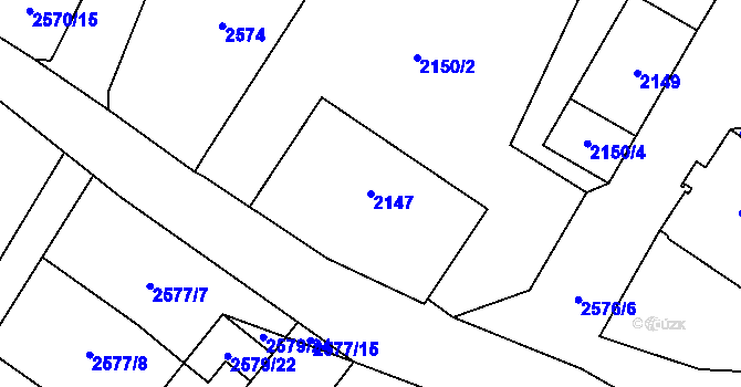 Parcela st. 2147 v KÚ Prášily, Katastrální mapa