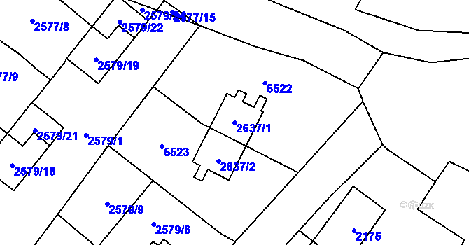 Parcela st. 2637/1 v KÚ Prášily, Katastrální mapa