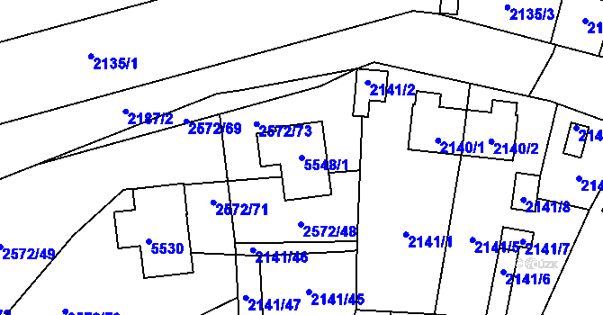 Parcela st. 5548/1 v KÚ Prášily, Katastrální mapa