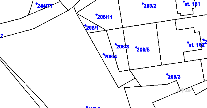 Parcela st. 208/4 v KÚ Dobrá Voda u Křižanova, Katastrální mapa