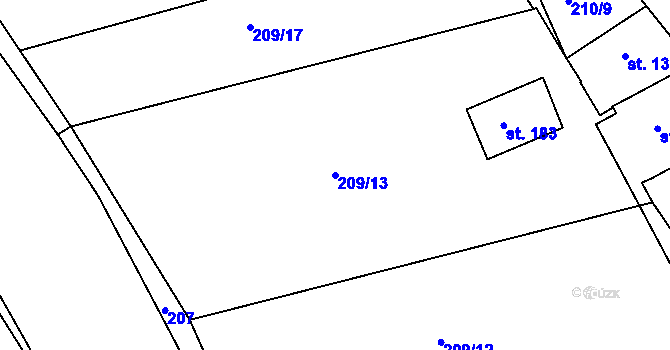Parcela st. 209/13 v KÚ Dobrá Voda u Křižanova, Katastrální mapa