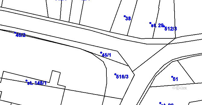 Parcela st. 45/1 v KÚ Horní Dobrá Voda, Katastrální mapa