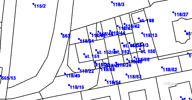 Parcela st. 152/4 v KÚ Horní Dobrá Voda, Katastrální mapa