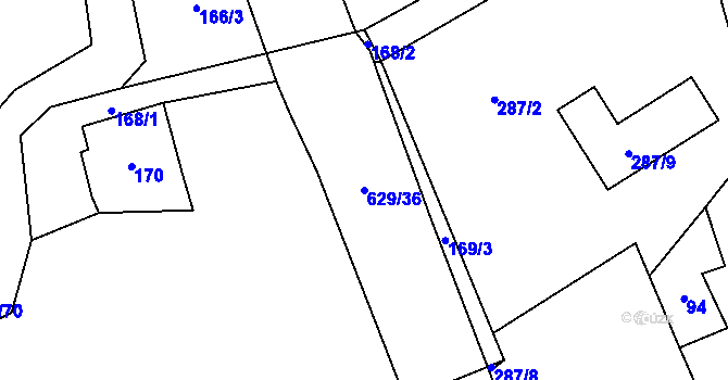 Parcela st. 629/36 v KÚ Dobranov, Katastrální mapa