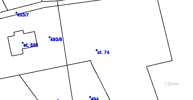 Parcela st. 74 v KÚ Dobratice, Katastrální mapa