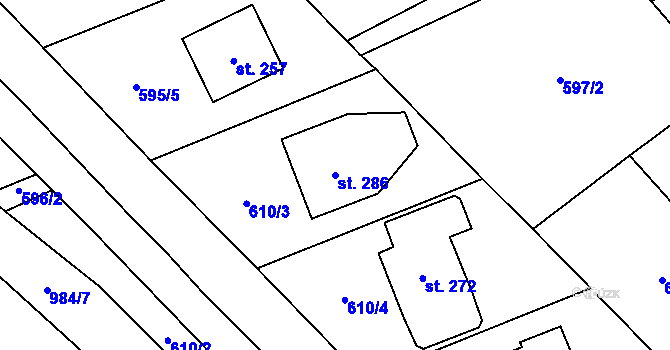 Parcela st. 286 v KÚ Dobratice, Katastrální mapa