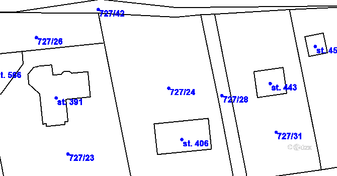 Parcela st. 727/24 v KÚ Dobratice, Katastrální mapa