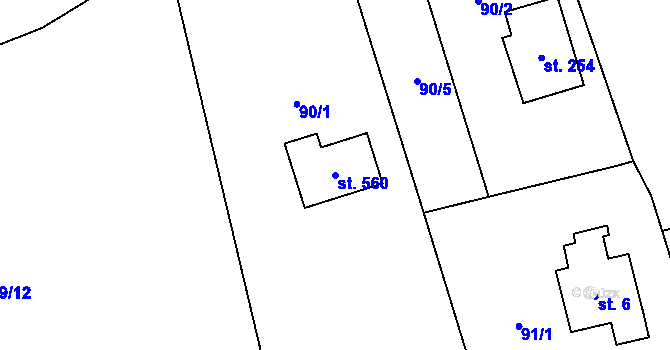 Parcela st. 560 v KÚ Dobratice, Katastrální mapa