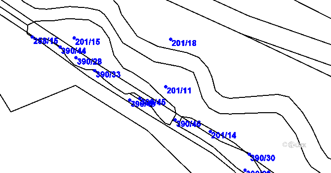 Parcela st. 201/11 v KÚ Dobrčice, Katastrální mapa