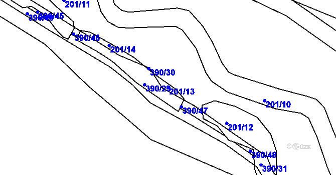 Parcela st. 201/13 v KÚ Dobrčice, Katastrální mapa