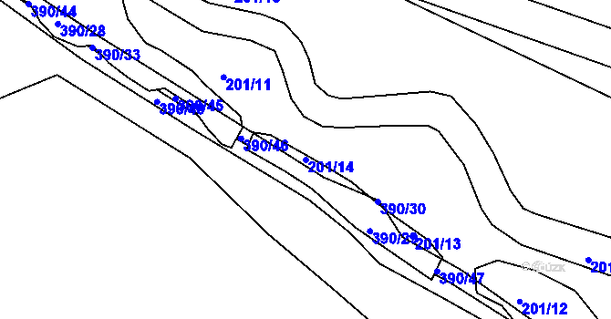 Parcela st. 201/14 v KÚ Dobrčice, Katastrální mapa