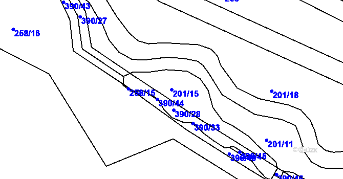 Parcela st. 201/15 v KÚ Dobrčice, Katastrální mapa