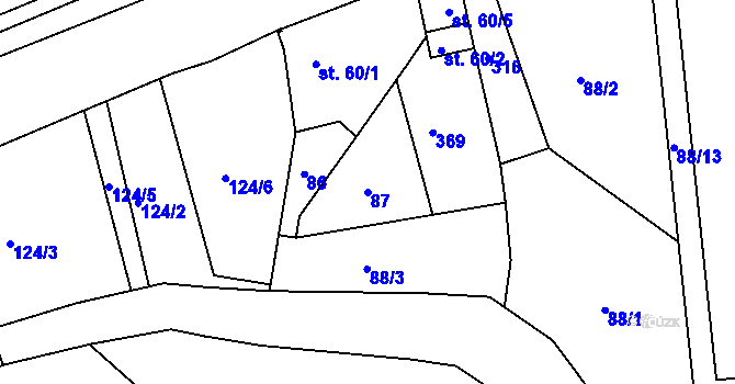 Parcela st. 87 v KÚ Dobrčice, Katastrální mapa