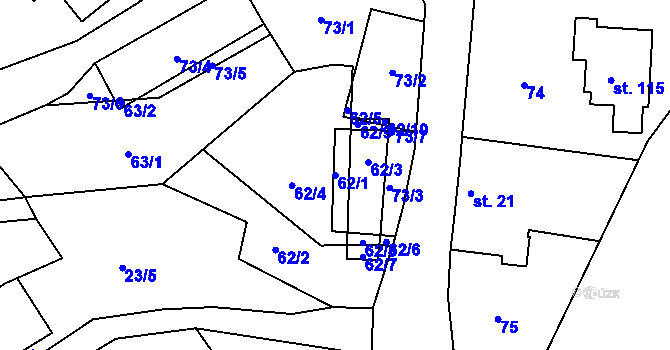 Parcela st. 62/1 v KÚ Kamenice u Dobrého, Katastrální mapa