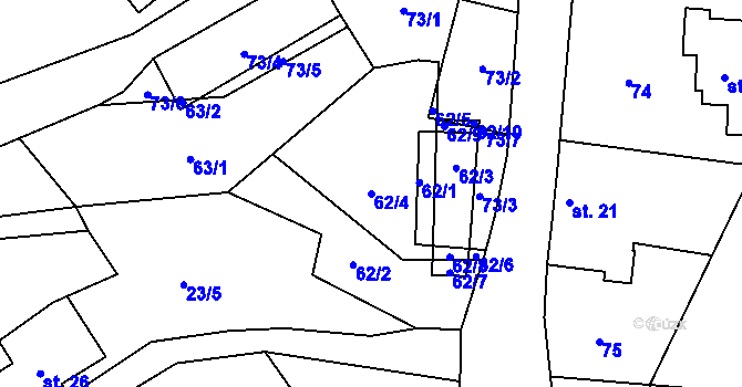 Parcela st. 62/4 v KÚ Kamenice u Dobrého, Katastrální mapa