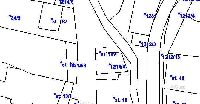 Parcela st. 142 v KÚ Dobrkovice, Katastrální mapa