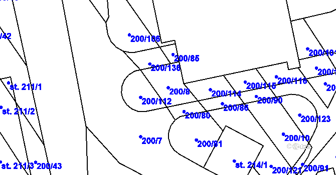 Parcela st. 200/8 v KÚ Dobrkovice, Katastrální mapa