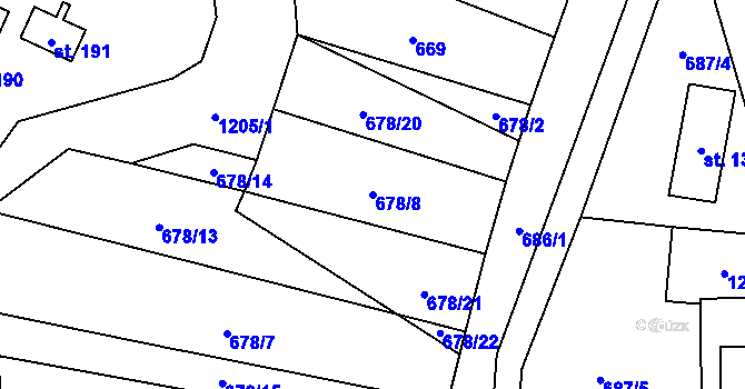 Parcela st. 678/8 v KÚ Dobrkovice, Katastrální mapa
