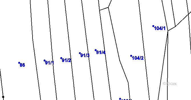 Parcela st. 91/4 v KÚ Dobrkovice, Katastrální mapa
