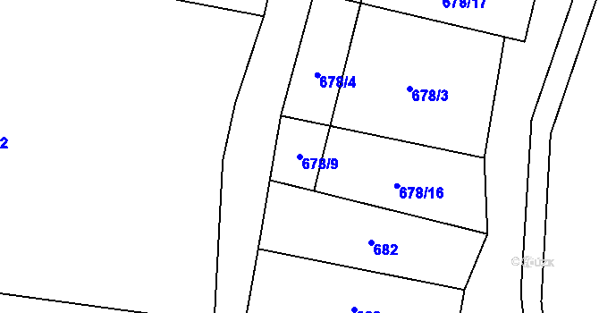 Parcela st. 678/9 v KÚ Dobrkovice, Katastrální mapa