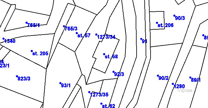 Parcela st. 58 v KÚ Dobrná, Katastrální mapa