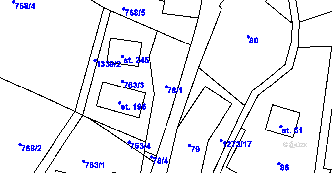 Parcela st. 78/1 v KÚ Dobrná, Katastrální mapa