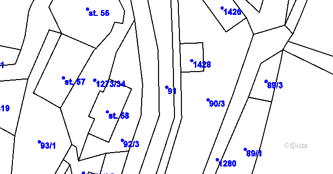 Parcela st. 91 v KÚ Dobrná, Katastrální mapa
